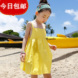baby♀韩国女童背带裙沙滩裙波西米亚长裙黄色吊带裙儿童连衣裙夏