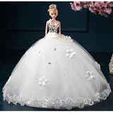 晶晶芭比娃娃公主婚纱白色齐地可儿大裙摆套装儿童礼物可换头包邮