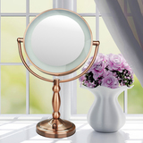 台式led带灯镜子大号双面化妆镜欧式结婚金属镜9英寸放大美容镜
