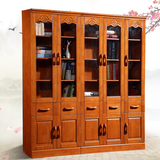 书房实木家具带门简易对开书架自组合收纳柜两门三门五门橡木书柜