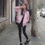 2016秋装新款韩版宽松粉色刺绣棒球服飞行员夹克潮款百搭短外套女