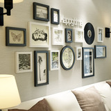 简约现代实木照片墙黑白相框墙客厅沙发装饰背景挂墙创意画框组合
