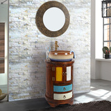 美式乡村复古小户型浴室柜组合 迷你创意彩色浴室柜做旧卫浴柜