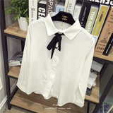 2015冬装韩版休闲bf风长袖白色衬衫女百搭纯色打底衬衣学生雪纺衫