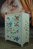 新中式手工欧式彩绘家具实木制四抽斗柜花鸟图玄关储物柜边柜