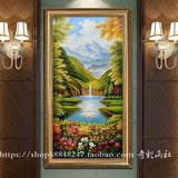 高档纯手绘风水油画欧式竖版客厅玄关走廊过道装饰画有框画天鹅湖
