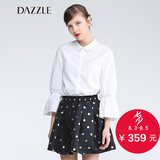 DAZZLE地素 2016春装专柜新品 纯色复古宫廷风长袖白衬衫 2M1C496
