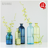 欧式创意乡村风格彩色透明玻璃花瓶水培瓶插花瓶家居装饰摆件包邮
