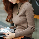 2016春秋韩版新款大码女装针织长袖T恤修身打底衫毛衣女 加绒加厚
