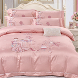 韩式公主风床裙式粉色蕾丝纯色四件套夏少女1.5/1.8m双人床上用品
