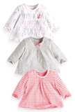 【现货】英国代购NEXT春秋女童婴儿纯棉粉白色兔子长袖宽松T恤3件