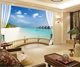 新空间扩展海滩风景电视背景墙纸客厅卧室3D无缝立体壁画壁纸墙布