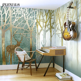 蕊西 欧式树林墙纸壁画 麋鹿风景立体无纺布 复古定制背景墙壁纸