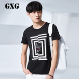 GXG男装 男士短袖T恤 时尚修身黑色时尚印花T恤#52244470