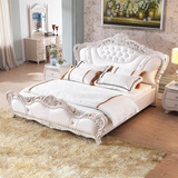 欧式白色实木皮床真皮床奢华太子床 双人床1.8米 软包床卧室婚床