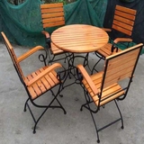 户外实木铁艺桌椅创意折叠咖啡酒吧桌椅室外阳台庭院实木桌椅组合