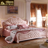 欧式床双人床头层真皮法式床粉色床公主床实木床1.8米婚床
