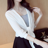 夏季短外套2016女装韩版系带宽松毛衣针织衫薄开衫小披肩空调衫