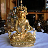佛教用品 尼泊尔佛像 紫铜全鎏金长寿佛 佛像一尺高