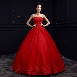红色婚纱礼服2016春新娘结婚韩式抹胸齐地公主修身复古奢华蓬蓬裙