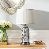 奇居良品中式新古典美式家居装饰灯具 尼奇蓝色花枝鸟雀陶瓷台灯