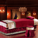 阿布登美容床罩四件套天鹅绒红色美容院床罩定做美容四件套包邮