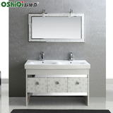 新款不锈钢浴室柜组合 奢华欧式一体双面盆陶瓷盆落地柜 卫浴柜
