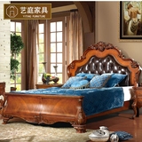 美式乡村实木床双人床1.8米大床婚床欧式床真皮床豪华家具床雕花