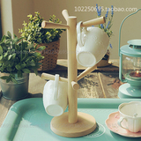 日式实木厨房置物架 实木杯架水杯挂架六爪马克杯架 厨房收纳架子