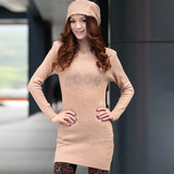 2015秋季单件新款中长款韩版修身女装纯色打底长袖通勤毛针织衫