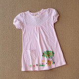 特外贸日本原单童装女童夏装精美印花短袖连衣裙儿童粉色全棉裙子