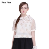 Five Plus新女装气质刺绣图案宽松圆领短袖衬衫衬衣2152013060