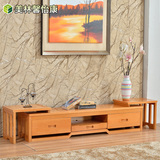 美林现代中式客厅实木电视柜多功能伸缩简约榉木原木色带抽屉地柜