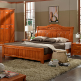 全实木床橡木床板式双人床高箱储物气动婚床现代中式1.8米1.5包邮
