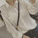 2016夏季新款女装 韩版百搭宽松雪纺衬衣波点长袖衬衫上衣女学生
