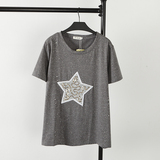 S5大码女装夏季新款韩版时尚亮珠胸前星星亮片图案圆领短袖T恤衫