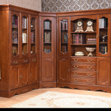 纯实木书柜带门自由组合转角玻璃门柏木大书架书橱中式家具储物柜