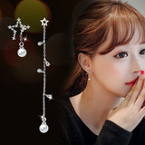日韩国时尚缺角星星长款流苏珍珠耳坠925银针不对称耳钉耳环耳饰