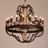 出口外贸美式复古铁锈色创意做旧个性吊灯仿古实木艺术蜡烛灯具