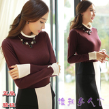 韩国代购2015冬新款韩版优雅拼修身高领打底毛衣针织衫品牌女装㊣
