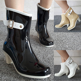 夏季雨鞋女士韩国时尚高跟防水保暖胶鞋防滑水靴中筒加绒雨靴水鞋