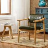 北欧实木餐椅欧式复古皮艺餐椅带扶手靠背椅子现代简约书桌椅家用