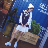 韩国定制2015新品秋冬女装学院风针织条纹宽松马甲无袖上衣