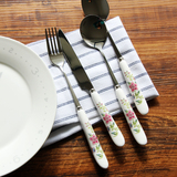 出口原单韩国陶瓷加厚不锈钢 筷子 勺子刀叉子韩式牛排西餐餐具