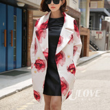 韩国风衣女2015秋新款韩版茧型印花九分袖女士中长款大码风衣外套