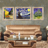 纯手绘有框油画带框梵高作品世界名画咖啡厅星空客厅3联幅装饰画