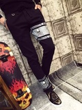 2015秋季新款男士韩版修身时尚个性烫印PP骷髅头弹力运动休闲裤潮