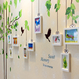 现代简约大客厅照片墙 实木组合相框墙 创意墙贴宝宝儿童照片树鸟