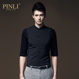 PINLI品立英绅2016夏季新品男装修身五分袖衬衣中袖衬衫潮8071