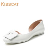 kisscat接吻猫2016新款舒适平跟侧镂空圆头平底女鞋KA76323-12